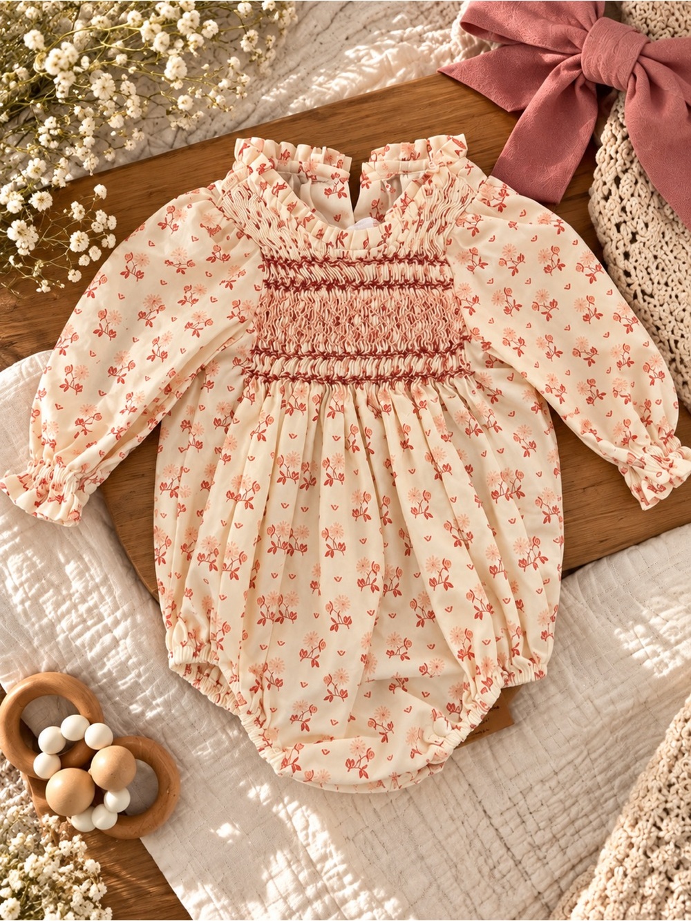 Edgehill Collection Peach Floral Baby Romper